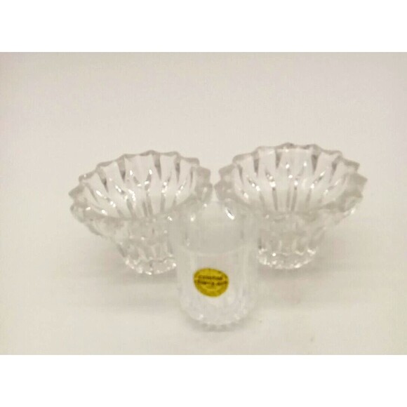 Cristal D' Arques 2 Clear Cut Lead Crystal Candle Stick Holders & Mini Vase - Picture 7 of 7
